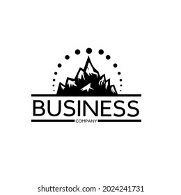 Simple Modern Mountain Landscape Logo Design Vector, Rocky Ice Top Mount Peak Silhouette