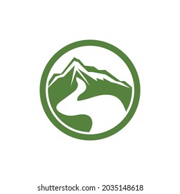 Simple Modern Mountain Landscape Logo Design Vector, Rocky Ice Top Mount Peak Silhouette