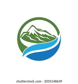Simple Modern Mountain Landscape Logo Design Vector, Rocky Ice Top Mount Peak Silhouette