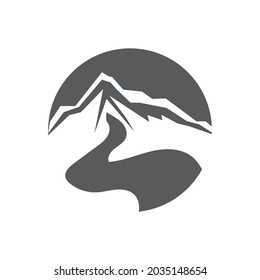 Simple Modern Mountain Landscape Logo Design Vector, Rocky Ice Top Mount Peak Silhouette