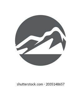 Simple Modern Mountain Landscape Logo Design Vector, Rocky Ice Top Mount Peak Silhouette