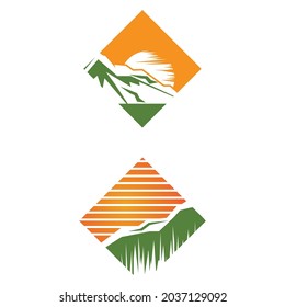 Simple Modern Mountain Landscape Logo Design Vector, Rocky Ice Top Mount Peak Silhouette