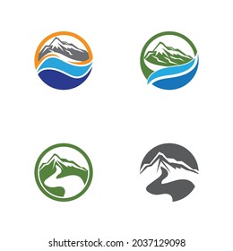 Vector de diseño de logotipo de montaña moderno y simple, silueta de pico de pico de hielo en la cima del monte rocoso