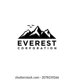 Simple Modern Mountain Landscape Logo Design Vector, Rocky Ice Top Mount Peak Silhouette