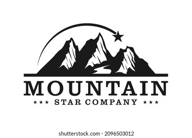 Simple Modern Mountain Landscape Logo Design Vector, Rocky Ice Top Mount Peak Silhouette