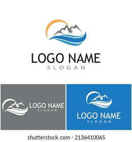 Vector de diseño de logotipo de montaña moderno y simple, silueta de pico de pico de hielo en la cima del monte rocoso