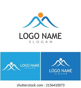 Simple Modern Mountain Landscape Logo Design Vector, Rocky Ice Top Mount Peak Silhouette