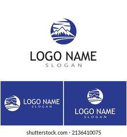 Simple Modern Mountain Landscape Logo Design Vector, Rocky Ice Top Mount Peak Silhouette