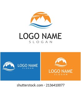 Simple Modern Mountain Landscape Logo Design Vector, Rocky Ice Top Mount Peak Silhouette