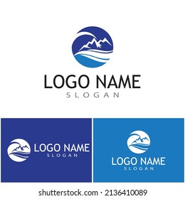 Simple Modern Mountain Landscape Logo Design Vector, Rocky Ice Top Mount Peak Silhouette