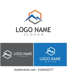 Vector de diseño de logotipo de montaña moderno y simple, silueta de pico de pico de hielo en la cima del monte rocoso