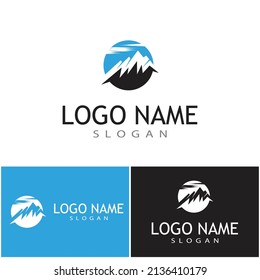 Simple Modern Mountain Landscape Logo Design Vector, Rocky Ice Top Mount Peak Silhouette