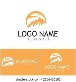 Simple Modern Mountain Landscape Logo Design Vector, Rocky Ice Top Mount Peak Silhouette