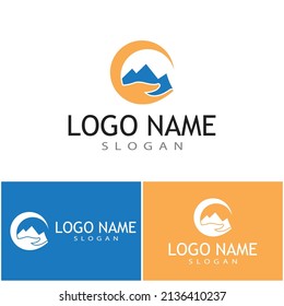 Simple Modern Mountain Landscape Logo Design Vector, Rocky Ice Top Mount Peak Silhouette