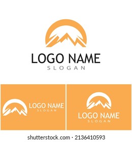 Simple Modern Mountain Landscape Logo Design Vector, Rocky Ice Top Mount Peak Silhouette