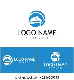 Simple Modern Mountain Landscape Logo Design Vector, Rocky Ice Top Mount Peak Silhouette