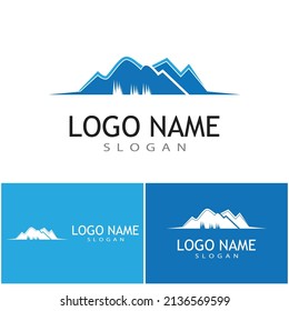 Simple Modern Mountain Landscape Logo Design Vector, Rocky Ice Top Mount Peak Silhouette