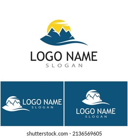 Simple Modern Mountain Landscape Logo Design Vector, Rocky Ice Top Mount Peak Silhouette