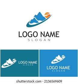 Simple Modern Mountain Landscape Logo Design Vector, Rocky Ice Top Mount Peak Silhouette