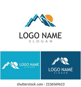 Simple Modern Mountain Landscape Logo Design Vector, Rocky Ice Top Mount Peak Silhouette