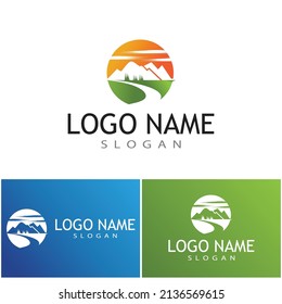 Simple Modern Mountain Landscape Logo Design Vector, Rocky Ice Top Mount Peak Silhouette