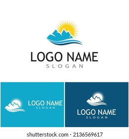 Simple Modern Mountain Landscape Logo Design Vector, Rocky Ice Top Mount Peak Silhouette