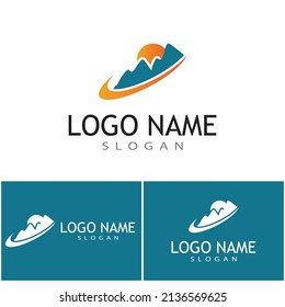 Simple Modern Mountain Landscape Logo Design Vector, Rocky Ice Top Mount Peak Silhouette