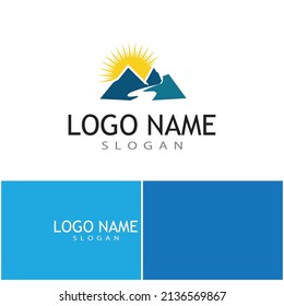 Simple Modern Mountain Landscape Logo Design Vector, Rocky Ice Top Mount Peak Silhouette