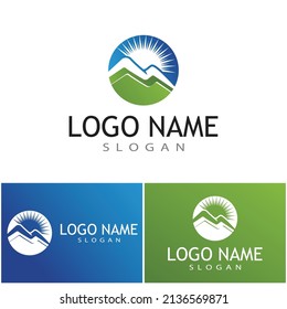 Simple Modern Mountain Landscape Logo Design Vector, Rocky Ice Top Mount Peak Silhouette