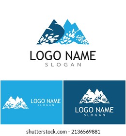 Simple Modern Mountain Landscape Logo Design Vector, Rocky Ice Top Mount Peak Silhouette