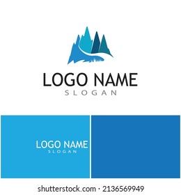 Simple Modern Mountain Landscape Logo Design Vector, Rocky Ice Top Mount Peak Silhouette