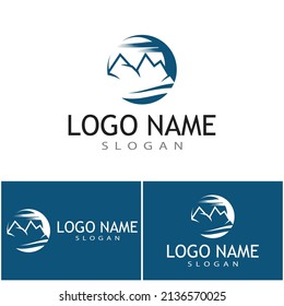 Simple Modern Mountain Landscape Logo Design Vector, Rocky Ice Top Mount Peak Silhouette