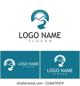 Simple Modern Mountain Landscape Logo Design Vector, Rocky Ice Top Mount Peak Silhouette