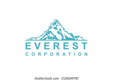 Simple Modern Mountain Landscape Logo Design Vector, Rocky Ice Top Mount Peak Silhouette