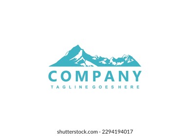 Simple Modern Mountain Landscape Logo Design Vector, Rocky Ice Top Mount Peak Silhouette