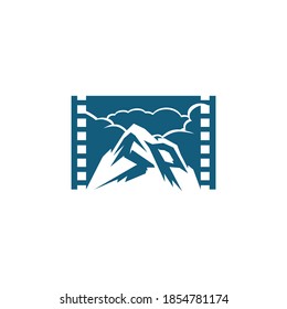 simple modern movie reel with negative space mountain vector icon