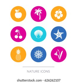 Simple modern nature icons collection round buttons