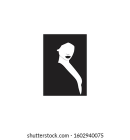 Simple modern negative space logo design of woman for your beauty brand idea or identity.