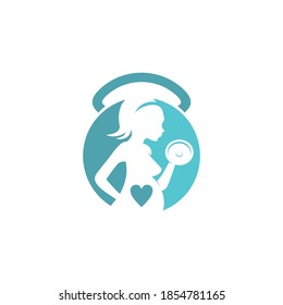 simple modern negative space pregnant women health fitness workout vector icon