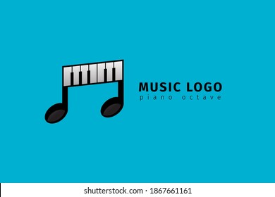 simple and modern notes and single octave piano logo for music course or app, home recording, producer, publisher