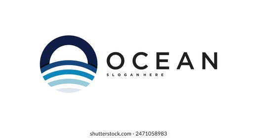 Einfaches und modernes Ocean Wave Letter O Logo Design. Premium Vektorgrafik