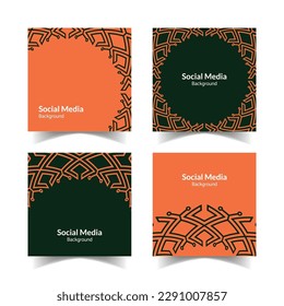 simple and modern orange dark green ornamental pattern square flat social media background