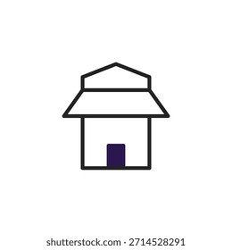 Ein einfaches und modernes Grundriss eines Hauses, präsentiert in einem minimalistischen geometrischen Stil. Das Design verfügt über eine rechteckige Grundform, die mit einer einfachen Dachform und einer Tür versehen ist, sodass es ideal für