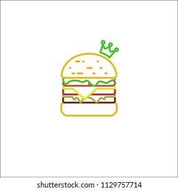 simple modern outline king burger with crown logo vector template, isolated on white background