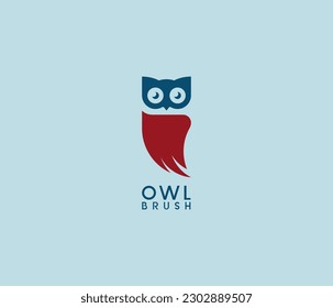 Simple and Modern owl Logo with body as paint brush. usable logo for Painting Services, company, business, community, team, etc.
