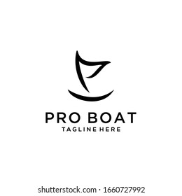 Simple modern P Sailboat dhow ship line art with logo design
