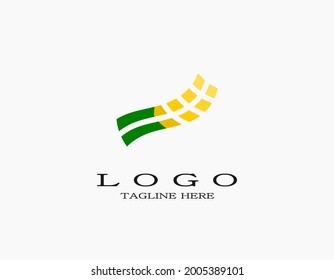 Simple modern paddy logo. Minimal design icon with the wavy style of green and yellow lines. 