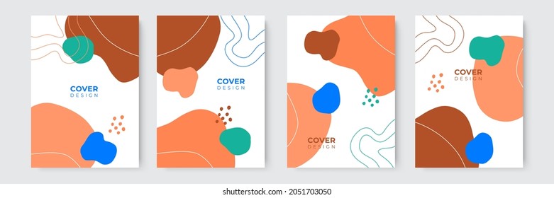 Simple modern pastel earth tone hand drawn book cover design with blob, liquid, dot, geometric, and abstract shapes. Abstract modern cover templates