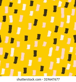 Simple modern pattern with ink lines. Vector seamless pattern in yellow and black color. Bright yellow texture with hand painted lines. Vector lines background.