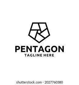 Simple Modern Pentagon Sign Building Line Art Logo Vector Design